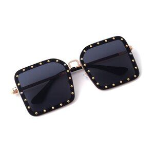Queens Riveted Large Rimless Square Studded Sunglasses